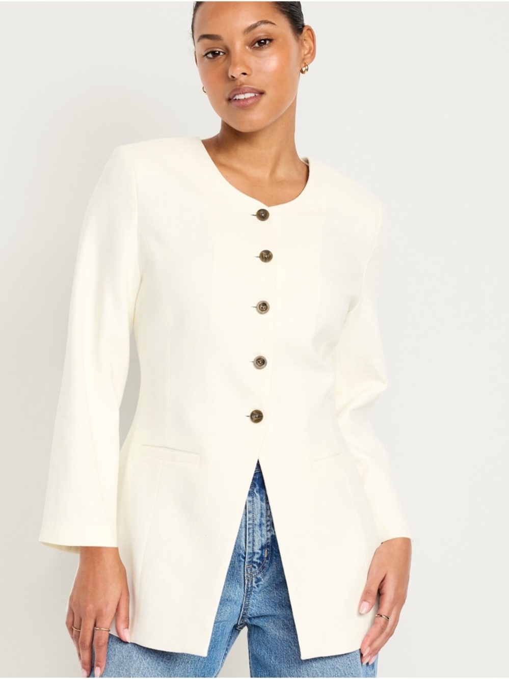 Women's Fitted Long Blazer Ivory L